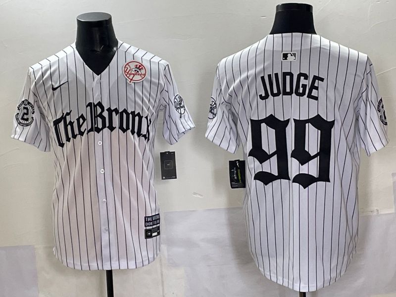 Men 2025 New York Yankees #99 Judge White Stripe Five generations Joint Name Nike MLB Jersey style 08->new york yankees->MLB Jersey